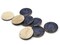 8 30mm Blue and Black Pixilated Printed Flat Round Wooden Pendant Beads